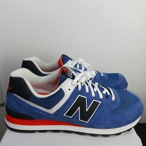 New Balance 574 ML574MOY Navy Blue Orange Suede Sneakers Men's Size 15 US